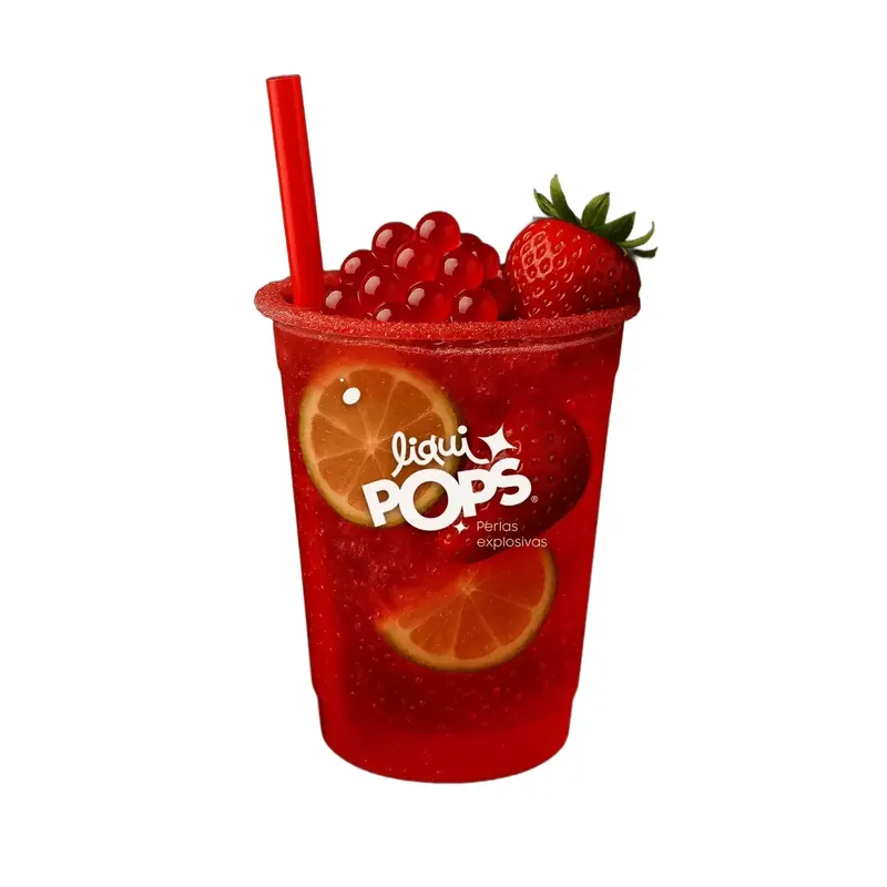 Bebida sabor fresa con perlas explosivas LiquiPops