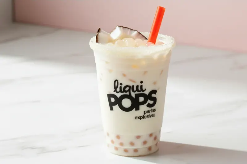Bubble tea con leche y perlas explosivas LiquiPops sabor coco