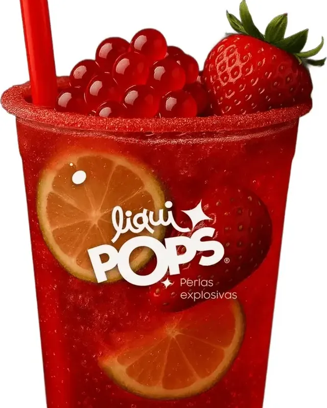 Soda roja con perlas explosivas LiquiPops sabor fresa